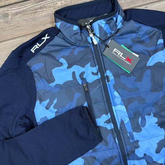 RLX Ralph Lauren Mens Golf Camo Hybrid Wool-Blend Jacket Size Medium Blue New